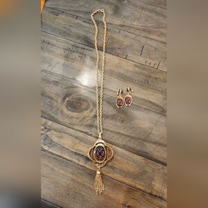 Gold-Plated Necklace and Earrings Set with Amethyst Gemstones